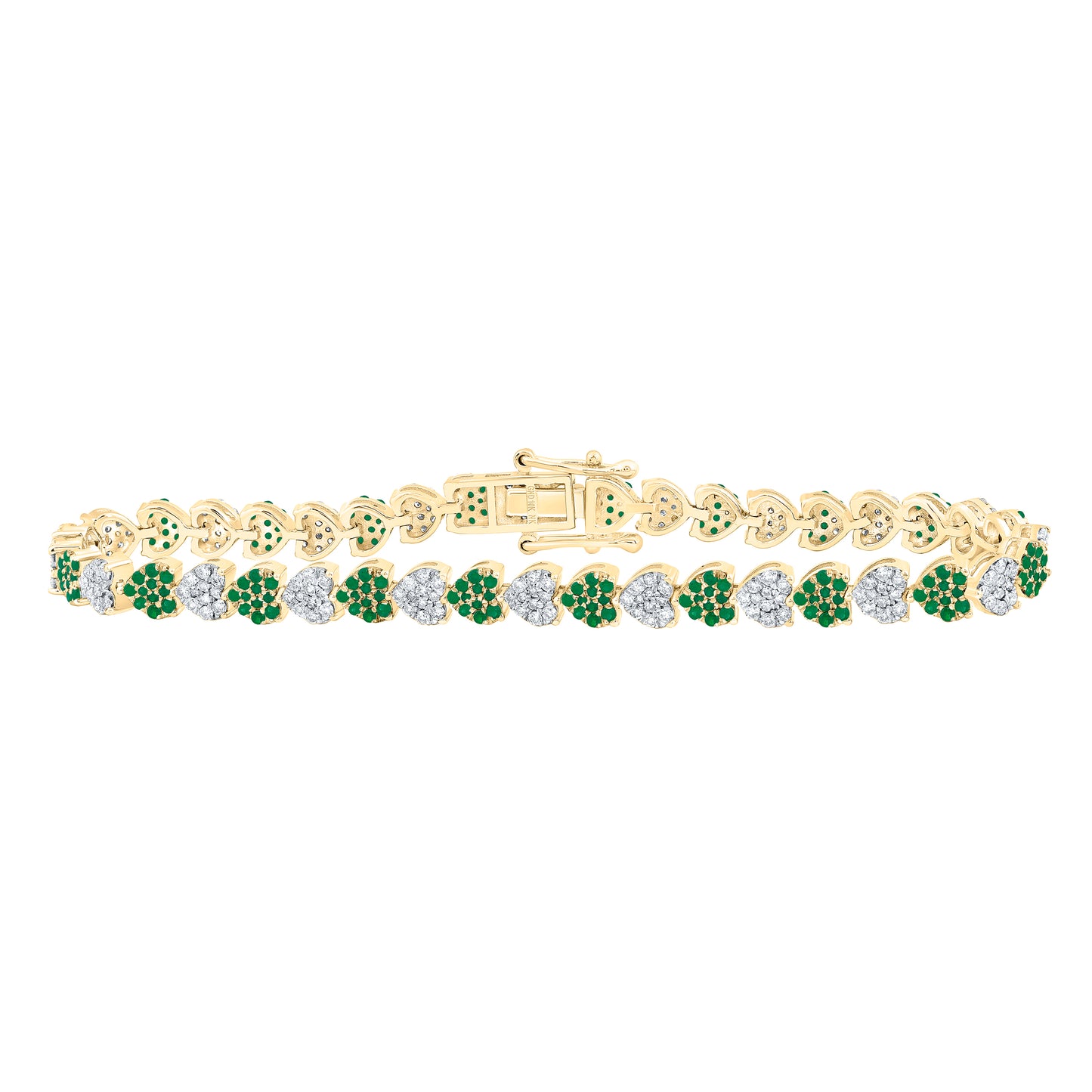 10kt Yellow Gold Natural Diamond Round Natural Gem Heart Bracelet, Length: 7 Inch