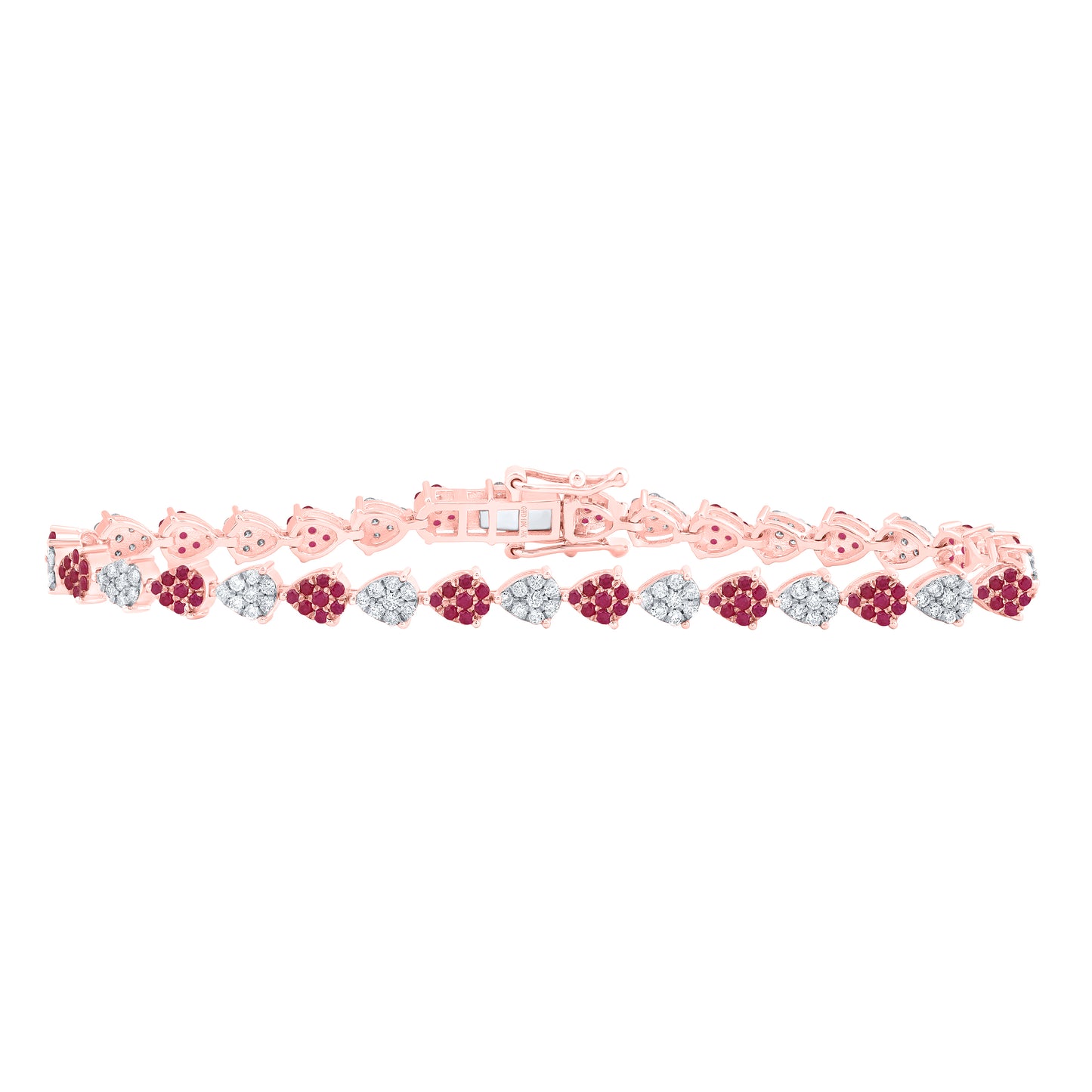 10kt Rose Gold 1 Cttw Natural Diamond and 1 1/5 Cttw Round Ruby Natural Gem Pear Bracelet, Length: 7 Inch