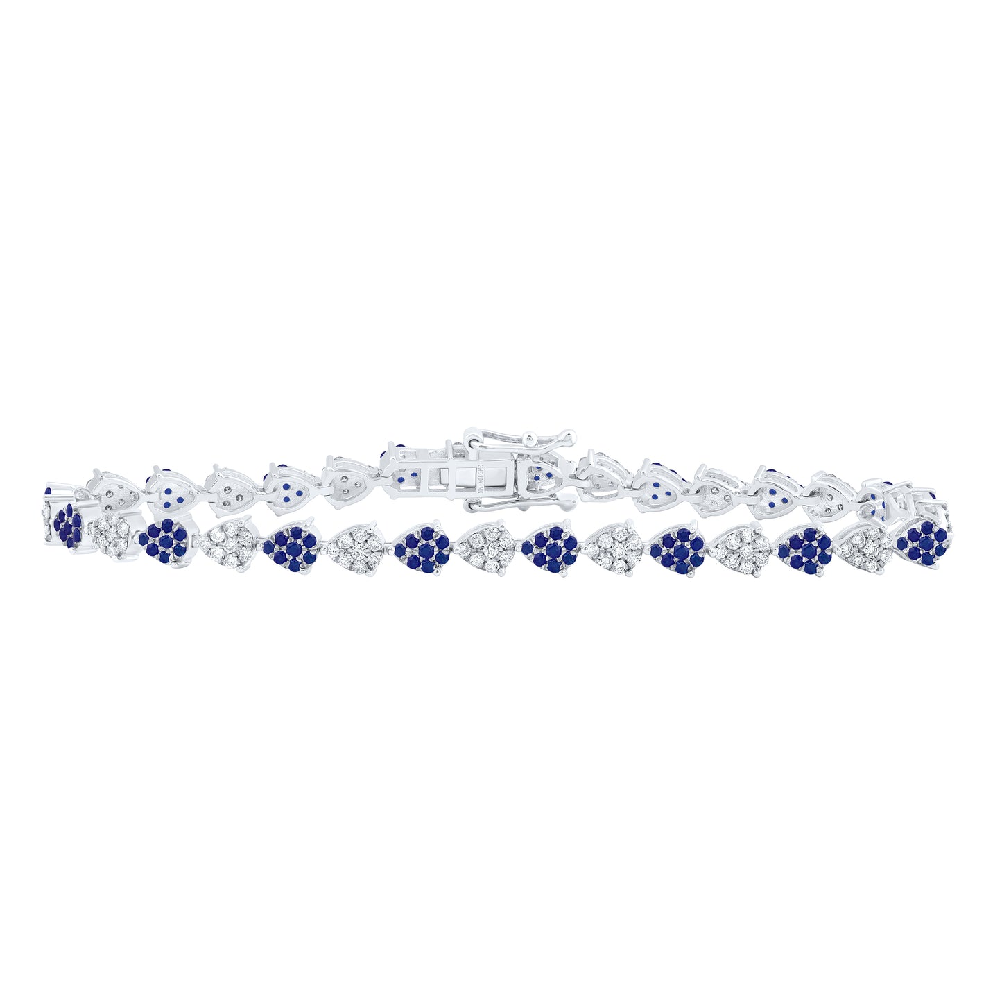 10kt White Gold 1 Cttw Natural Diamond and 1 1/5 Cttw Round Blue Sapphire Natural Gem Pear Bracelet, Length: 7 Inch