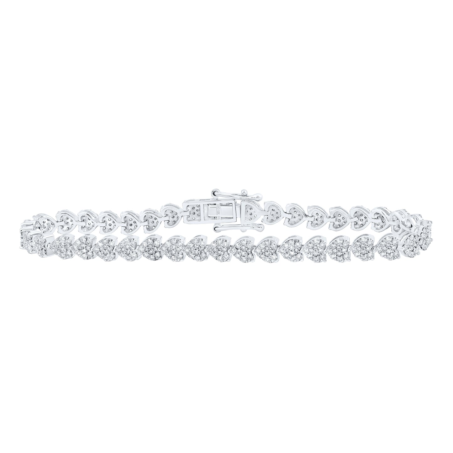 10kt White Gold 2 5/8 Cttw Natural Diamond Heart Fashion Bracelet, Length: 7 Inch
