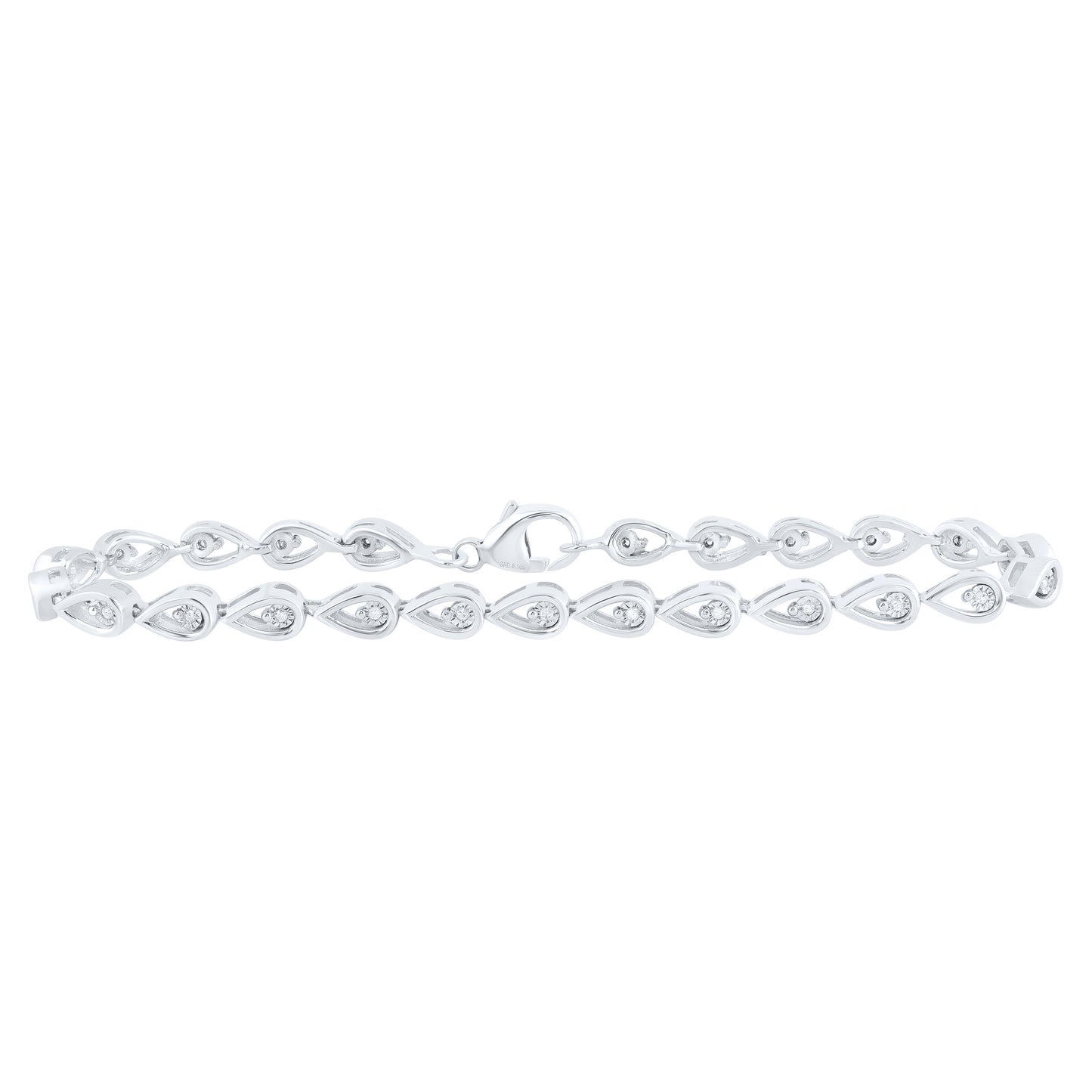 Sterling Silver 1/8 Cttw Natural Diamond Pear Bracelet, Length: 7 Inch