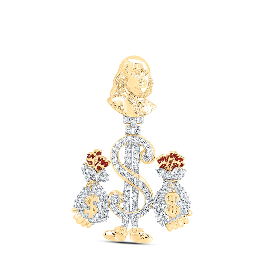 10kt Yellow Gold 1/2 Cttw Natural Diamond Benjamin Dollar Money Bag Mens Charm