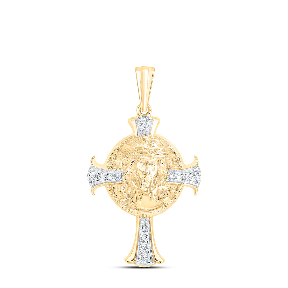 10kt Yellow Gold 1/6 Cttw Natural Diamond Jesus Mens Cross Charm