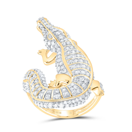 10kt Yellow Gold 1 5/8 Cttw Natural Diamond Crocodile Ladies Wedding Engagement Anniversary Ring, Women Size: 5-9