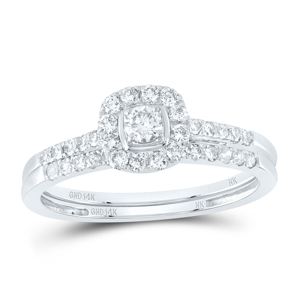 14kt White Gold 1/2 Cttw Natural Diamond Cushion Single Halo Wedding Engagement Anniversary Bridal Set, Women Size: 5-9