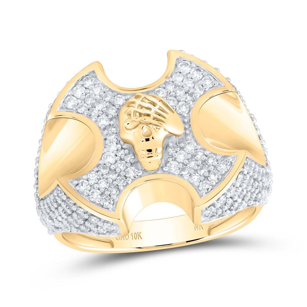 10kt Yellow Gold 1 3/4 Cttw Natural Diamond Skull Mens Ring, Men Size: 8-12