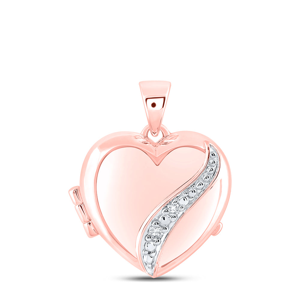 10kt Rose Gold 1/20 Cttw Natural Diamond Heart Locket