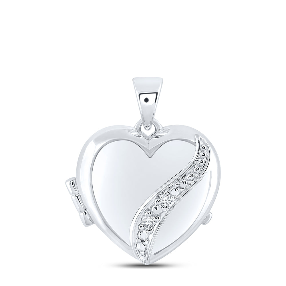 10kt White Gold 1/20 Cttw Natural Diamond Heart Locket