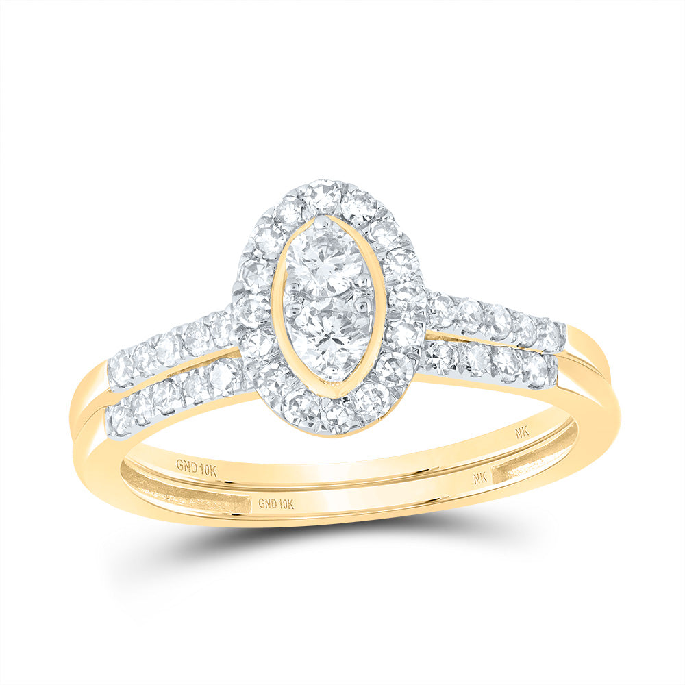 10kt Yellow Gold 1/2 Cttw Natural Diamond Oval Single Halo Wedding Engagement Anniversary Bridal Set, Women Size: 5-9