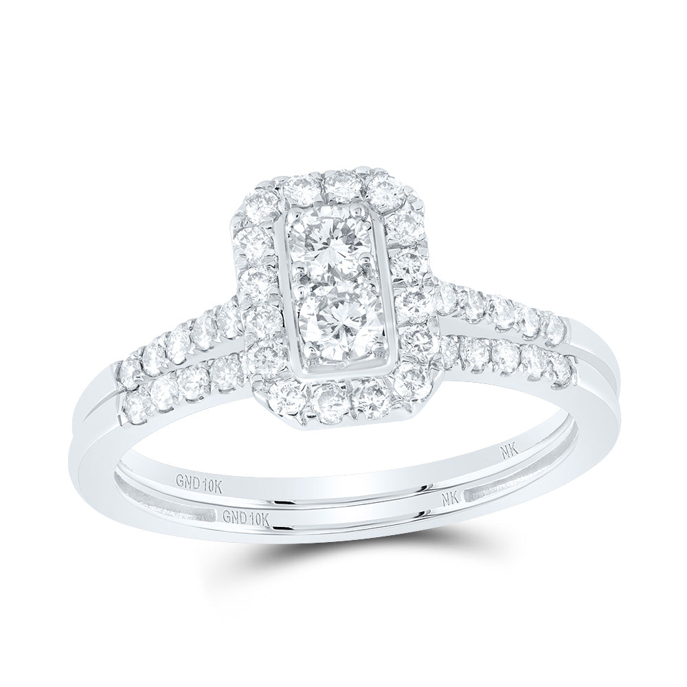 10kt White Gold 5/8 Cttw Natural Diamond Emerald Single Halo Wedding Engagement Anniversary Bridal Set, Women Size: 5-9