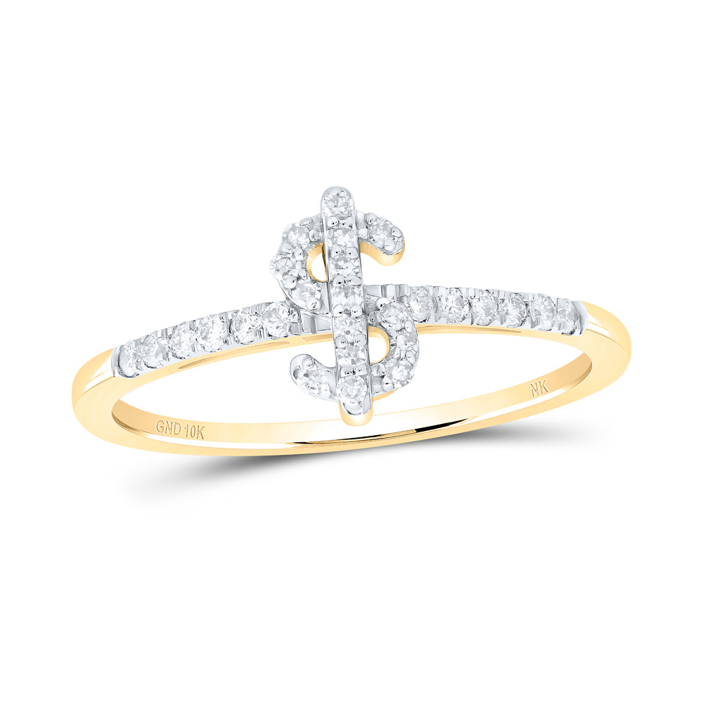 10kt Yellow Gold 1/5 Cttw Natural Diamond Dollar Sign Wedding Engagement Anniversary Ring, Women Size: 5-9
