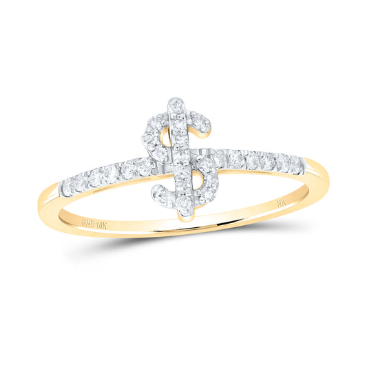 10kt Yellow Gold 1/5 Cttw Natural Diamond Dollar Sign Wedding Engagement Anniversary Ring, Women Size: 5-9