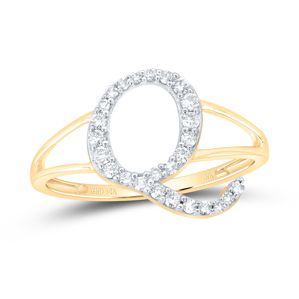 14K Yellow Gold 1/5 Ctw Natural Diamond Gift Initial "Q" Ladies Ring, Womens Size: 5-9