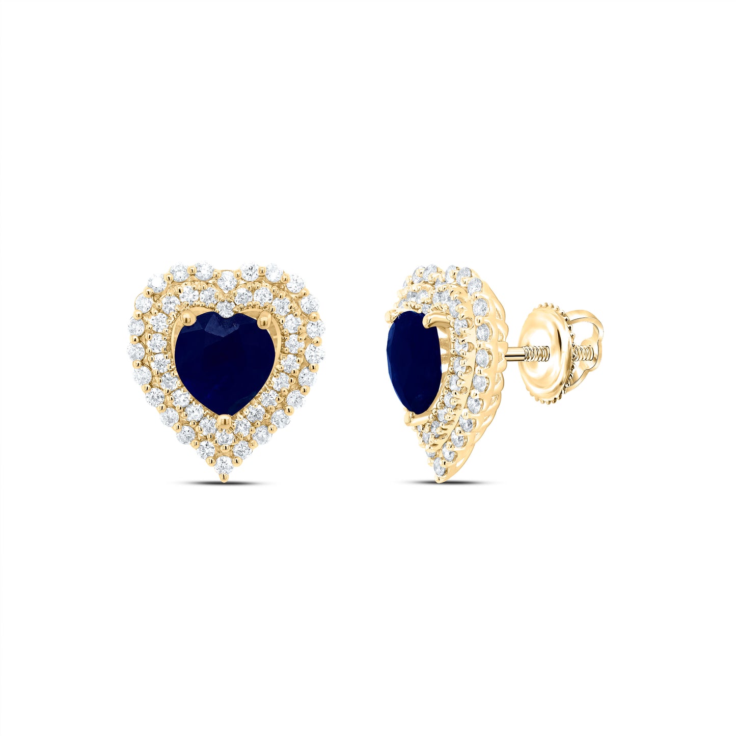 14kt Yellow Gold 5/8 Cttw Natural Diamond Ana M 6x6mm Heart Blue Sapphire Natural Gem Earring