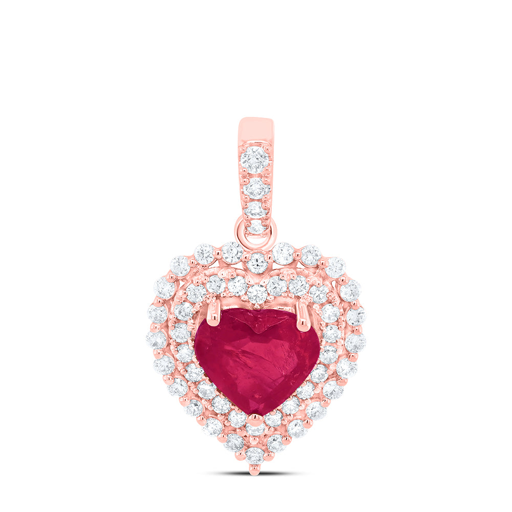 14kt Rose Gold 1/3 Cttw Natural Diamond Ana M 6x6mm Heart Ruby Natural Gem Pendant