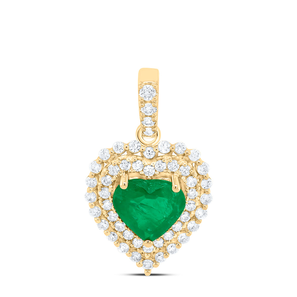 14kt Yellow Gold 1/3 Cttw Natural Diamond Ana M 6x6mm Heart Emerald Natural Gem Pendant