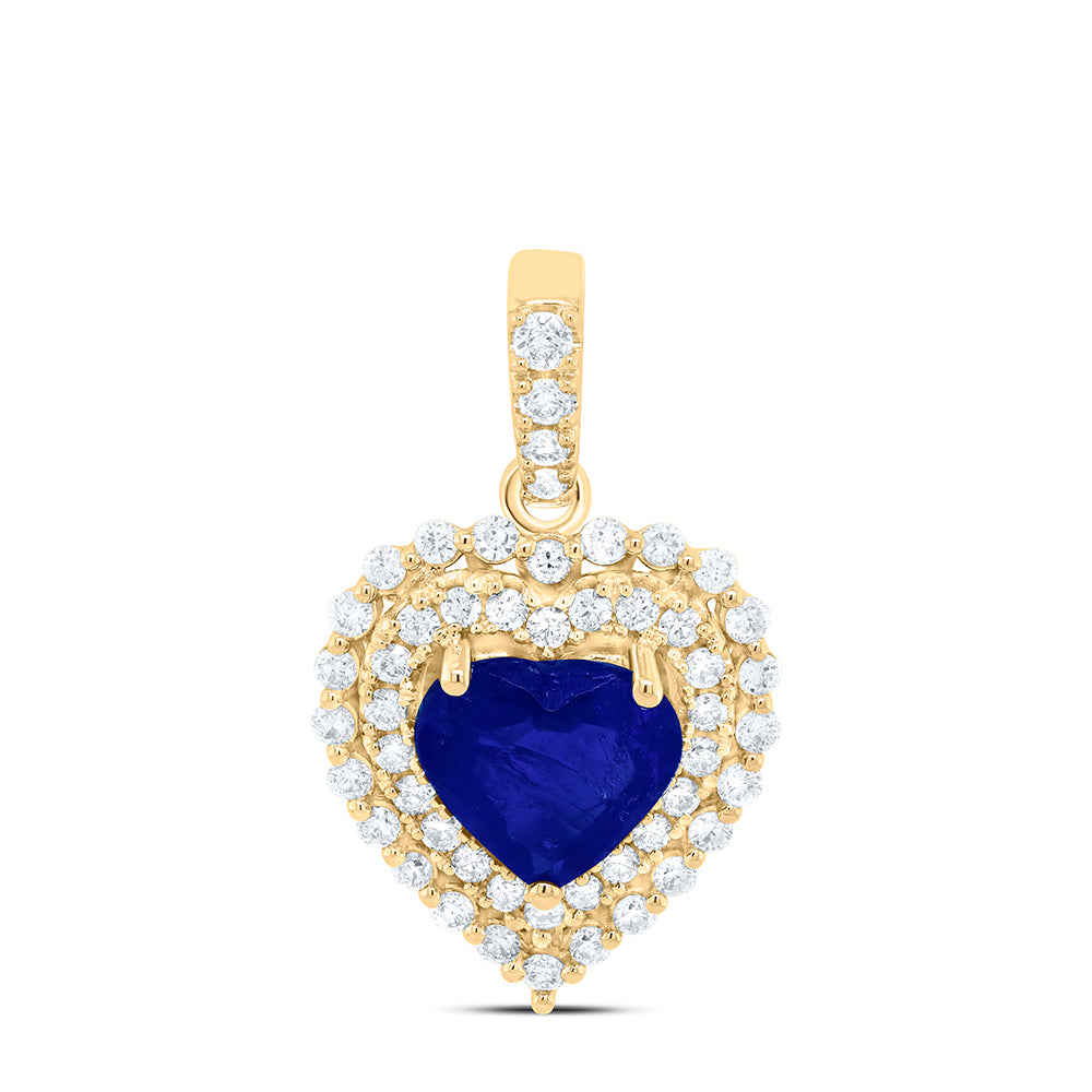 14kt Yellow Gold 1/3 Cttw Natural Diamond Ana M 6x6mm Heart Blue Sapphire Natural Gem Pendant
