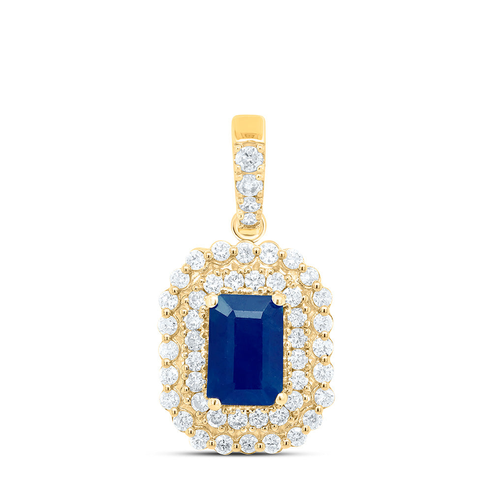 14kt Yellow Gold 1/3 Cttw Natural Diamond Ana M 6x4mm Emerald Blue Sapphire Natural Gem Pendant