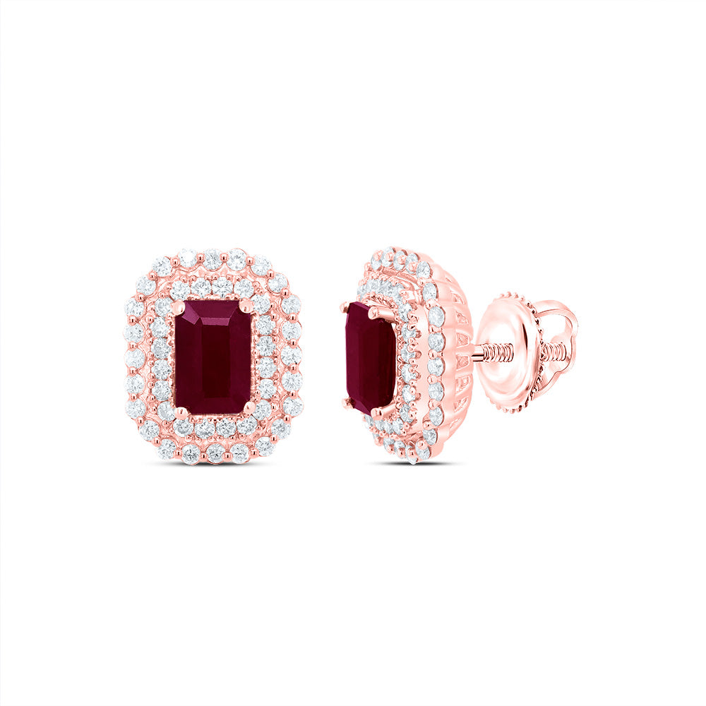 14kt Yellow Or White Or Rose Gold Natural Diamond Ana M 6x4mm Em Ruby Natural Gem Earring