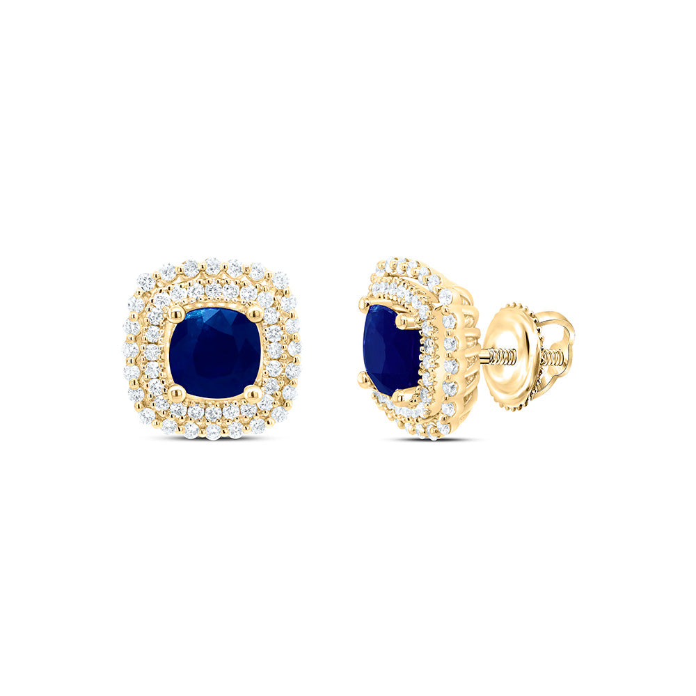 14kt Yellow Gold 5/8 Cttw Natural Diamond Ana M 6 Mm Cushion Blue Sapphire Natural Gem Earring