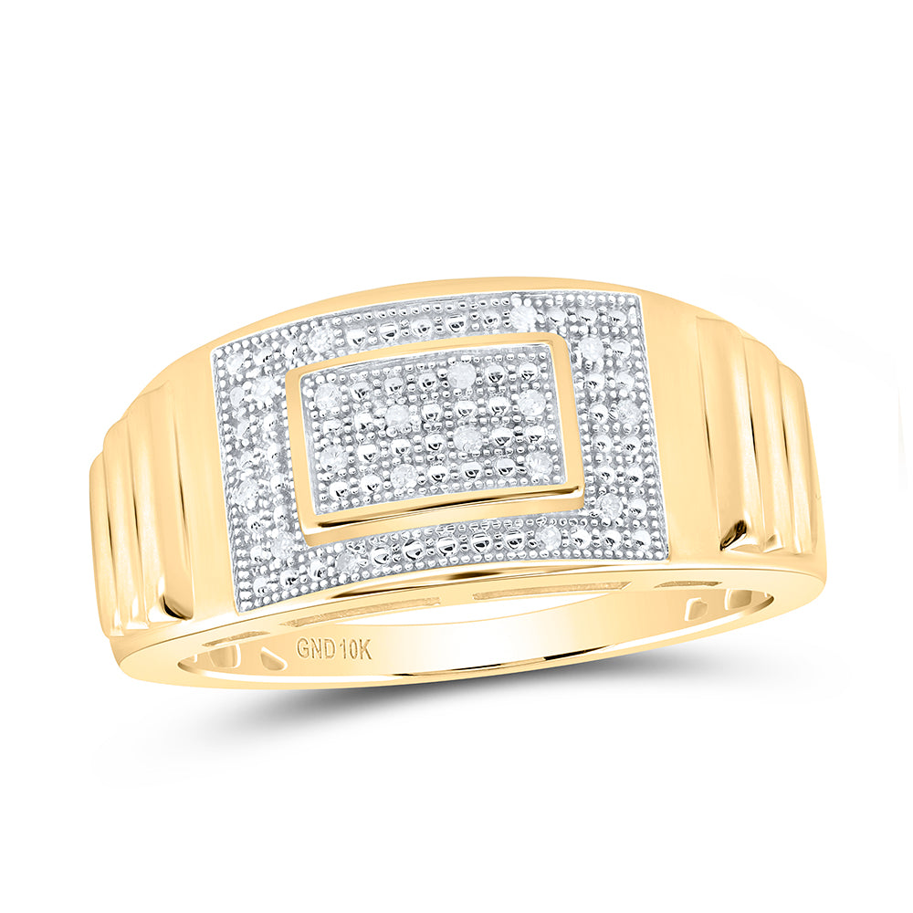 10kt Yellow Gold 1/12 Cttw Natural Diamond Mens Ring, Men Size: 8-12