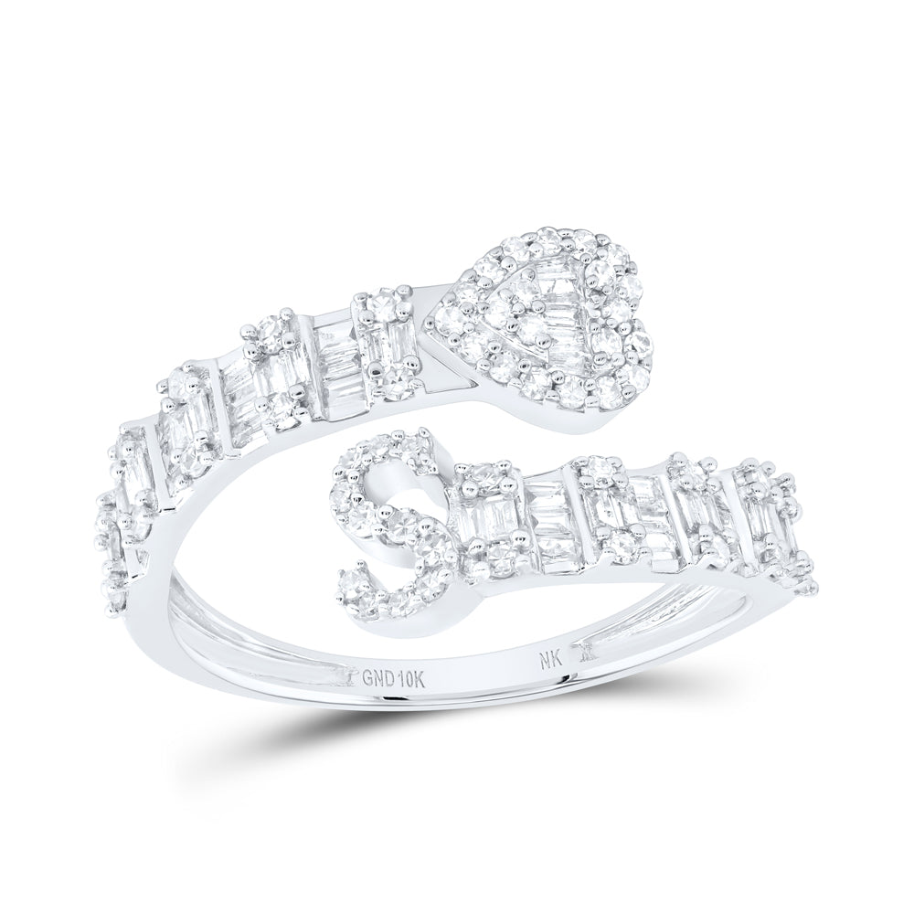 10kt White Gold Natural Diamond Fashion Initial Ladies Heart Cuff Wedding Engagement Anniversary Ring