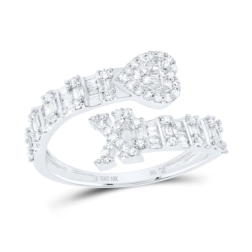 10kt White Gold Natural Diamond Fashion Initial Ladies Heart Cuff Wedding Engagement Anniversary Ring