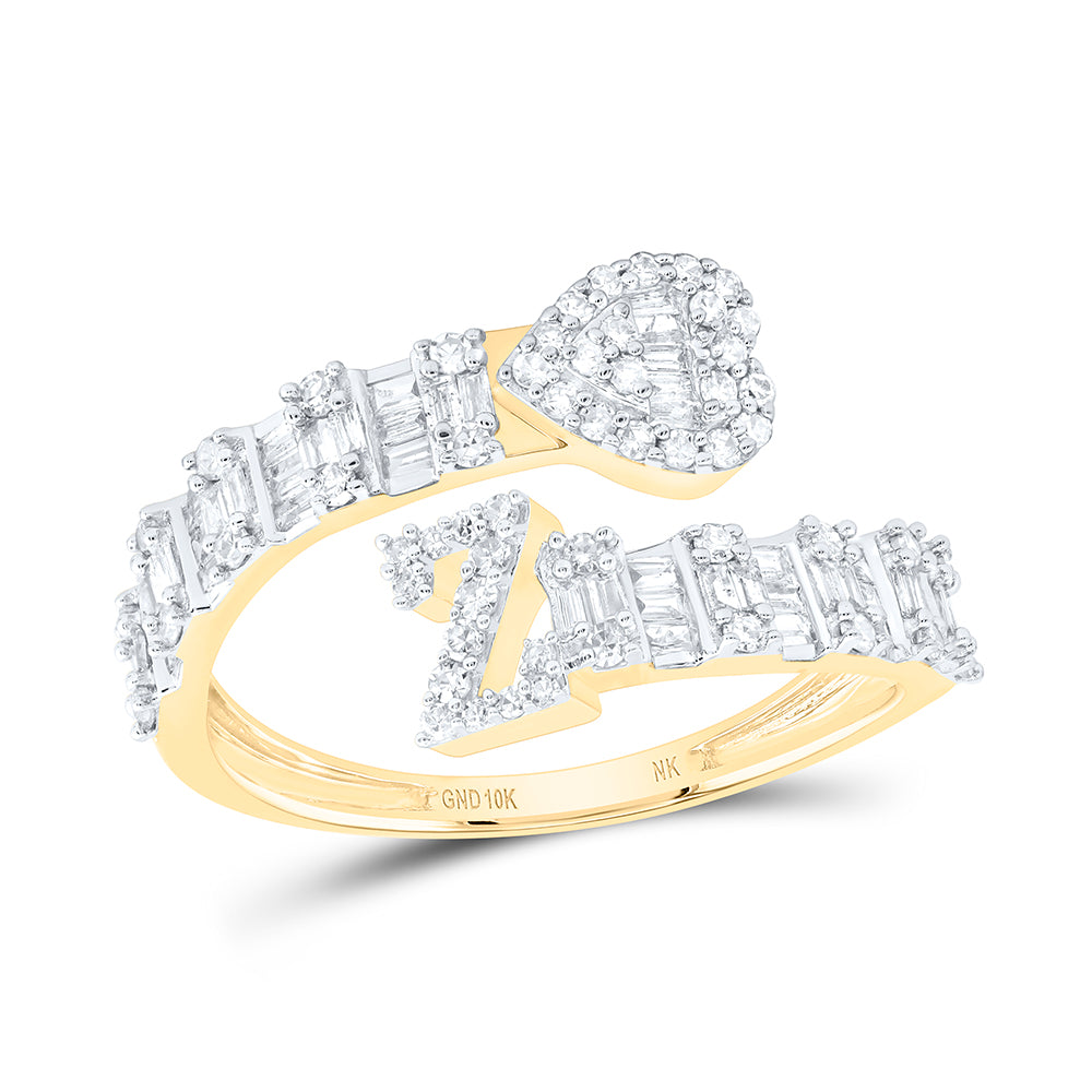10kt Yellow Or White Gold Natural Diamond Fashion Initial Ladies Heart Cuff Wedding Engagement Anniversary Ring