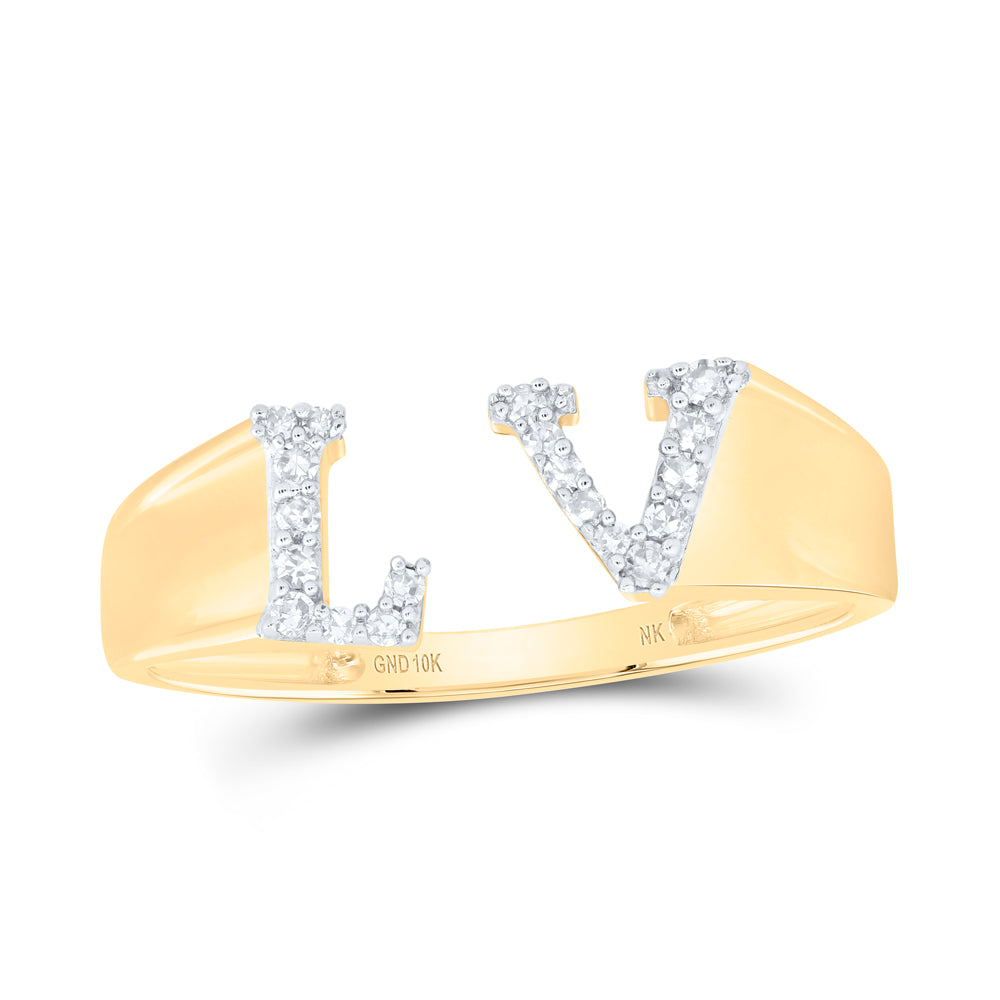 10kt Yellow Gold Natural Diamond Initial Ladies Wedding Engagement Anniversary Ring