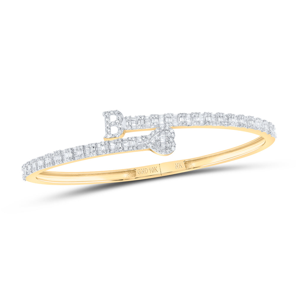 10kt Yellow Gold Natural Diamond Heart Initial Ladies Cuff Bangle