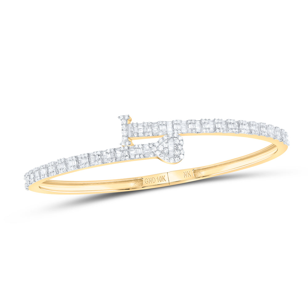 10kt Yellow Gold Natural Diamond Heart Initial Ladies Cuff Bangle