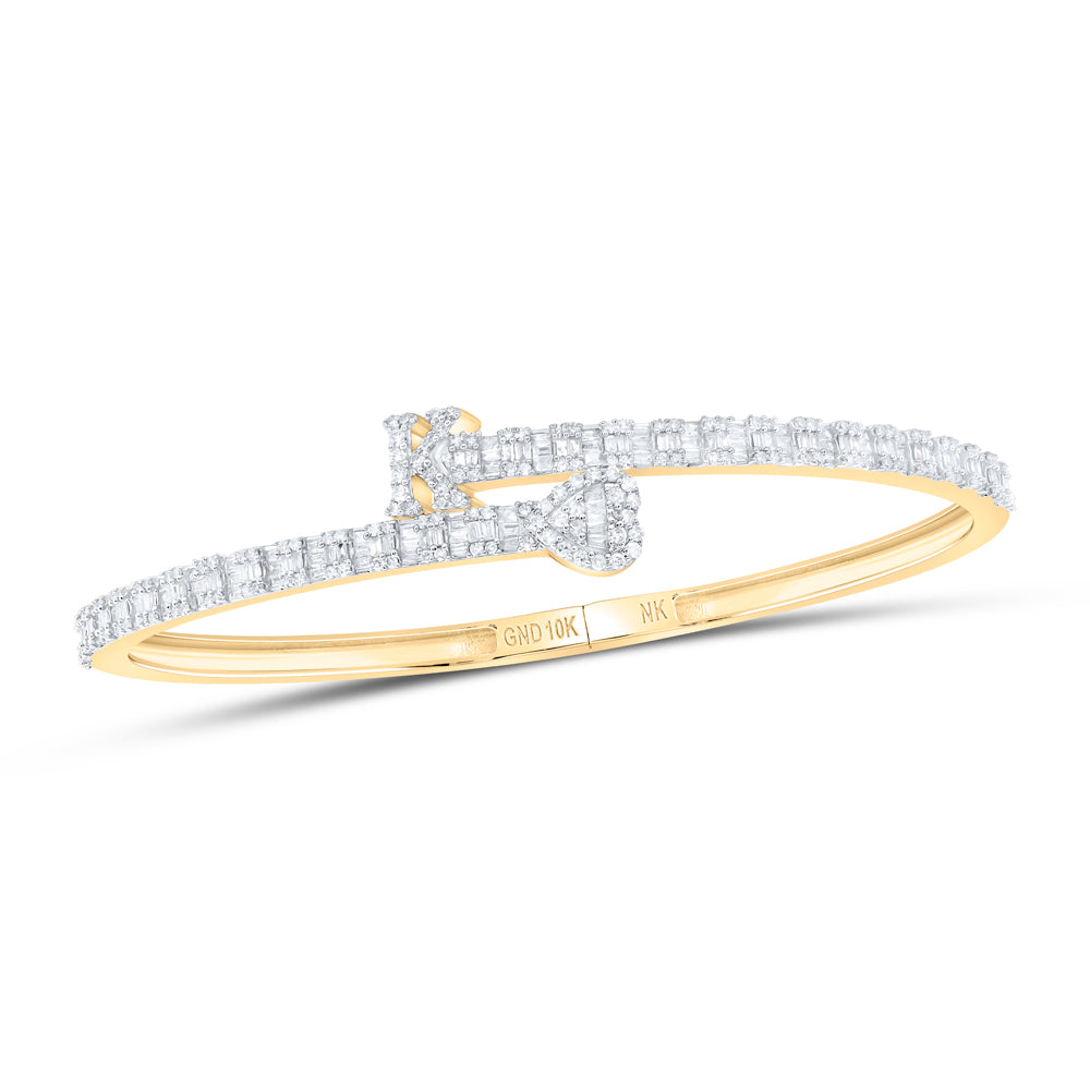 10kt Yellow Gold Natural Diamond Heart Initial Ladies Cuff Bangle