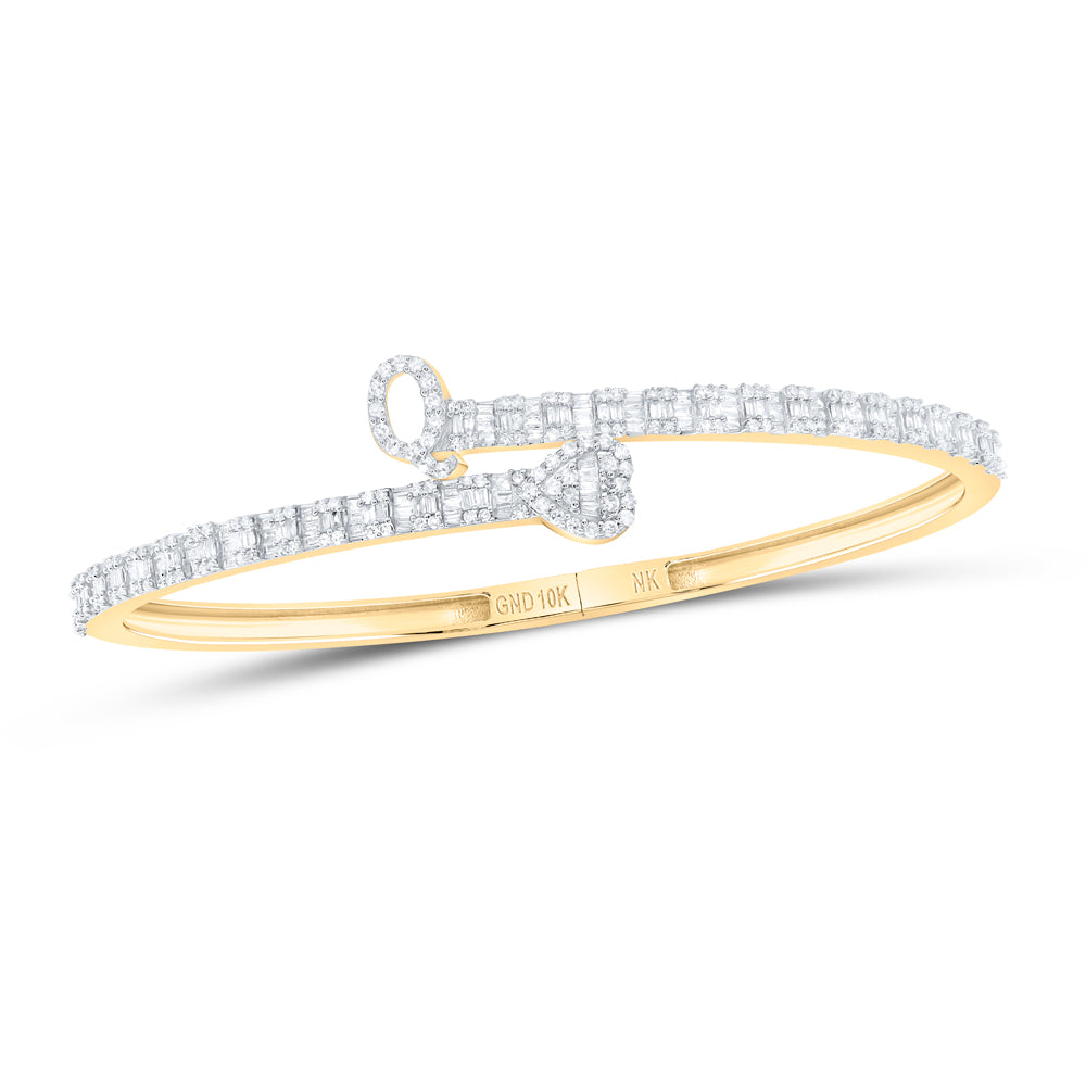 10kt Yellow Gold Natural Diamond Heart Initial Ladies Cuff Bangle