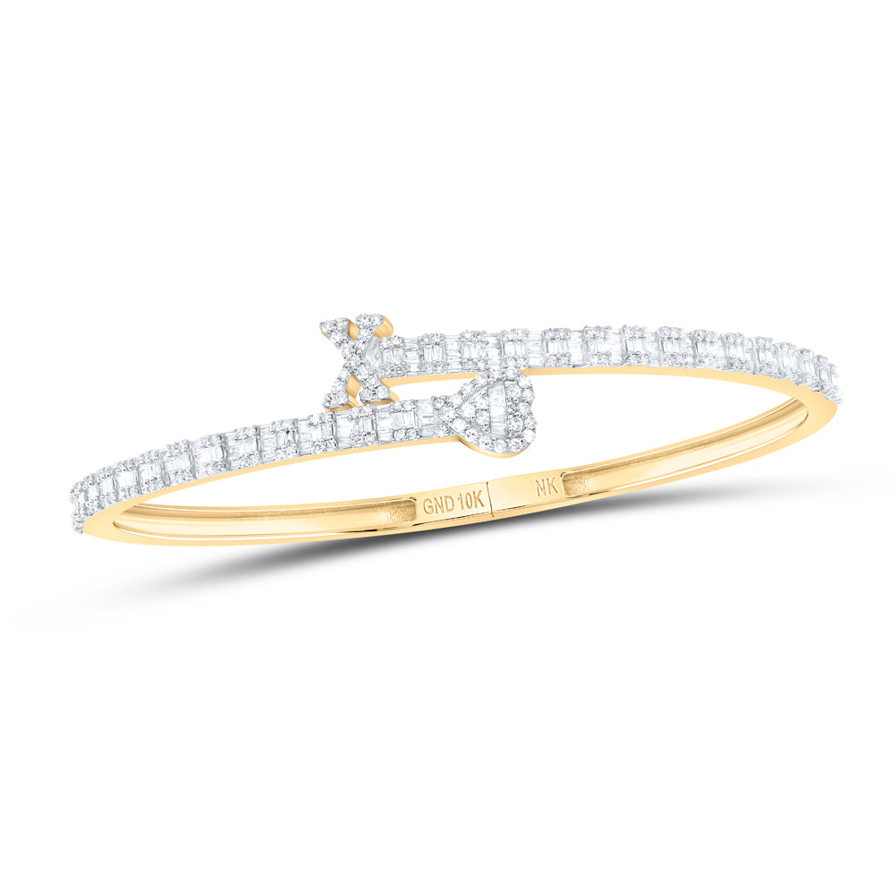10kt Yellow Gold Natural Diamond Heart Initial Ladies Cuff Bangle