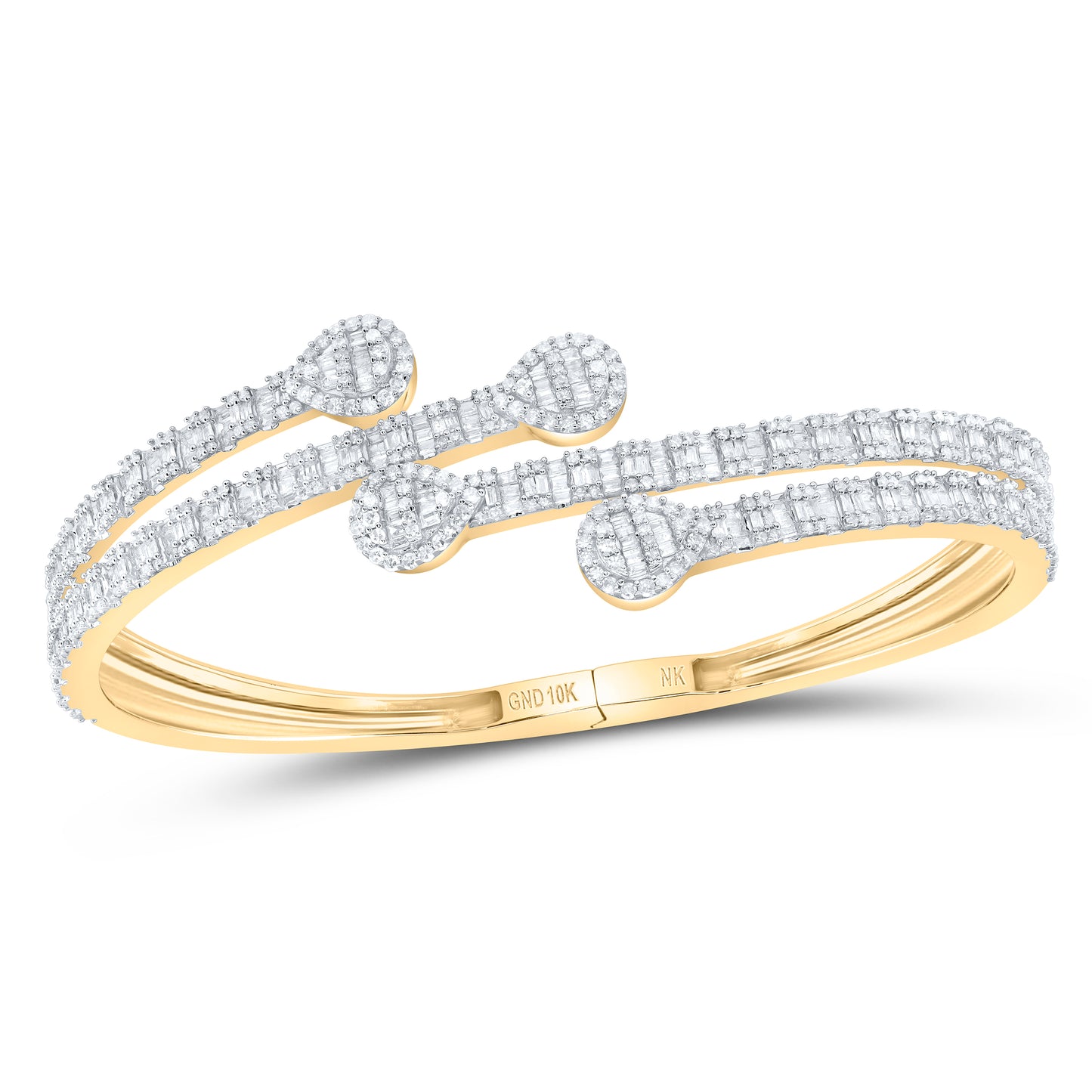 10kt Yellow Gold 3 1/3 Cttw Natural Diamond Cuff Ladies Pear Bangle (55x65 Mm)