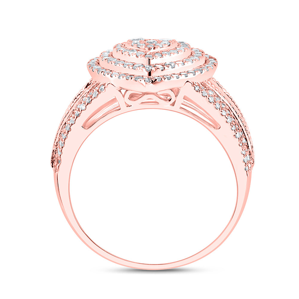 10kt Rose Gold 1 Cttw Natural Diamond Fashion Heart Wedding Engagement Anniversary Ring, Women Size: 5-9