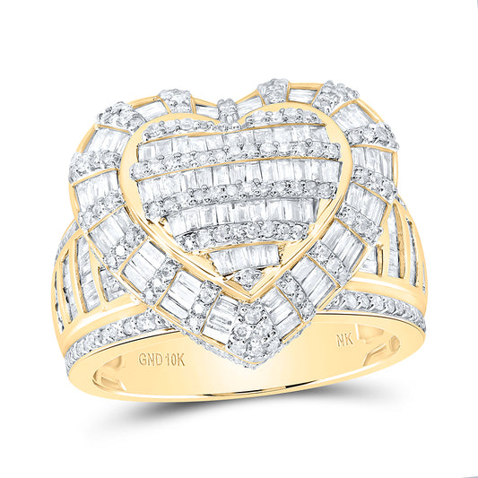 10kt Yellow Gold 1 7/8 Cttw Natural Diamond Fashion Heart Wedding Engagement Anniversary Ring, Women Size: 5-9