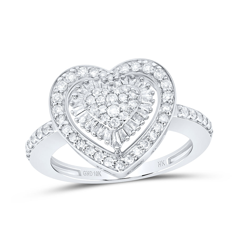 10kt White Gold 5/8 Cttw Natural Diamond Fashion Heart Wedding Engagement Anniversary Ring, Women Size: 5-9