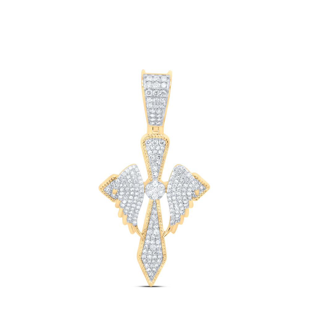 10kt Yellow Gold 1 Cttw Natural Diamond Wings Cross Mens Charm