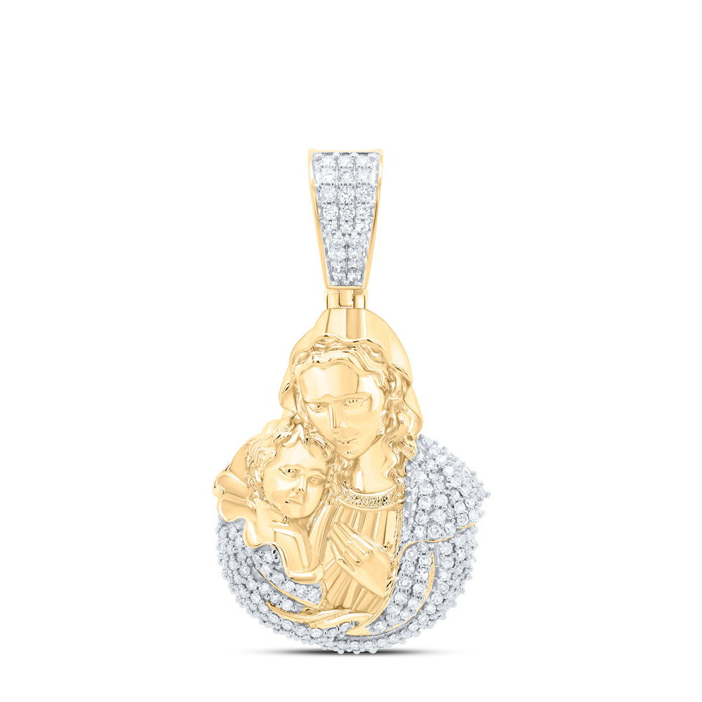10kt Yellow Gold 1 Cttw Natural Diamond Mother Mary Mens Charm