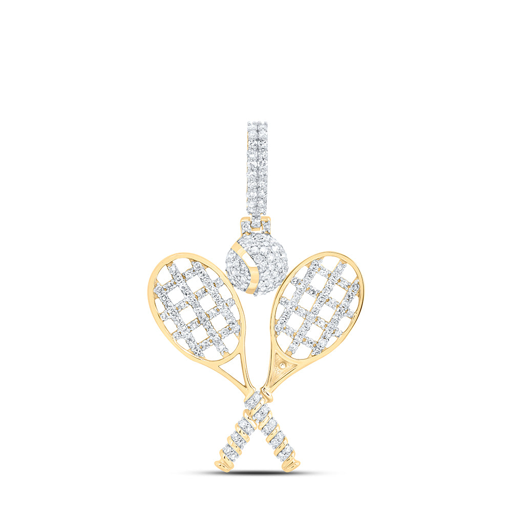 10K Yellow Gold 7/8Ctw Natural Diamond Tennis Racket Mens Charm