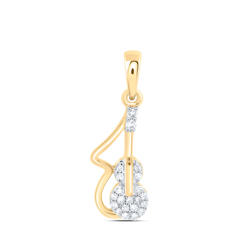 10kt Yellow Gold 1/12 Cttw Natural Diamond Violin Pendant
