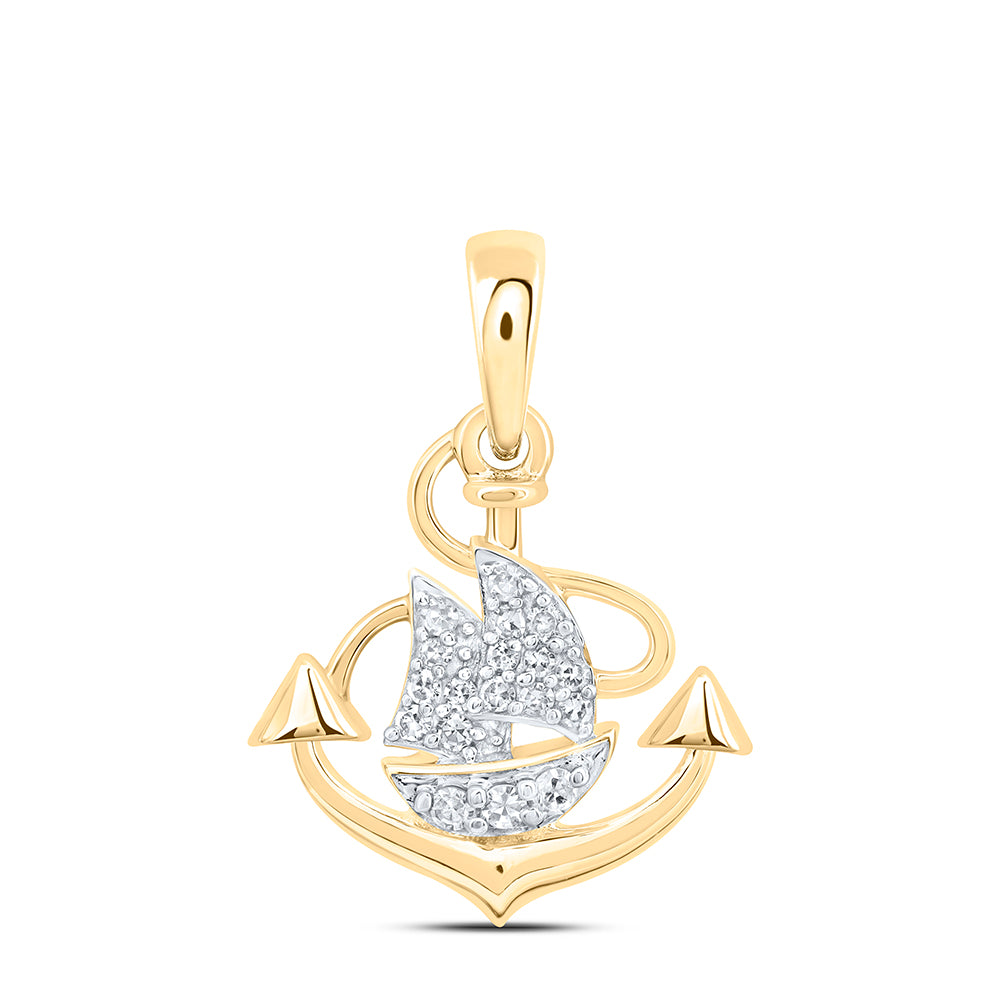 10kt Yellow Gold 1/12 Cttw Natural Diamond Anchor Ship Pendant