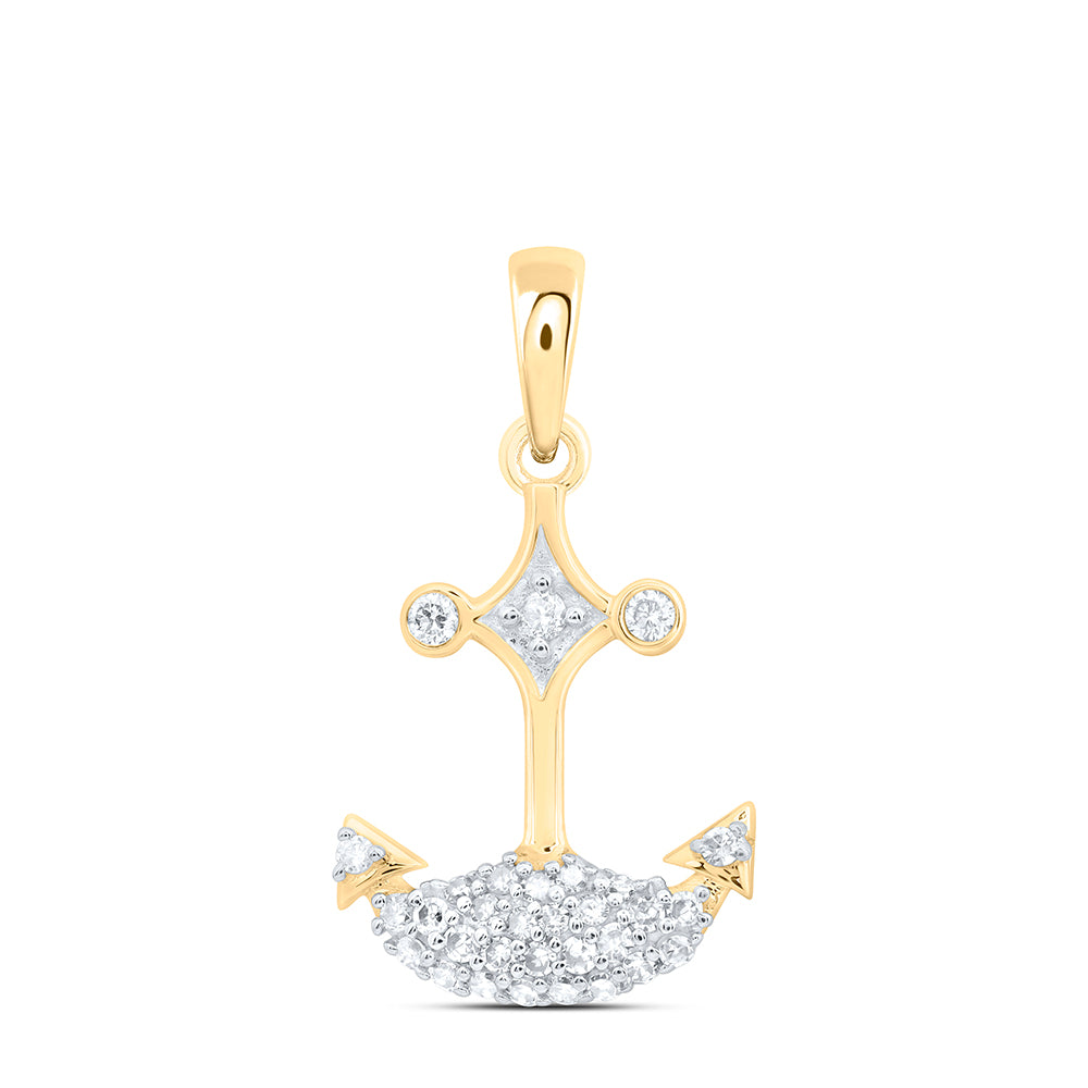 10kt Yellow Gold 1/8 Cttw Natural Diamond Anchor Pendant