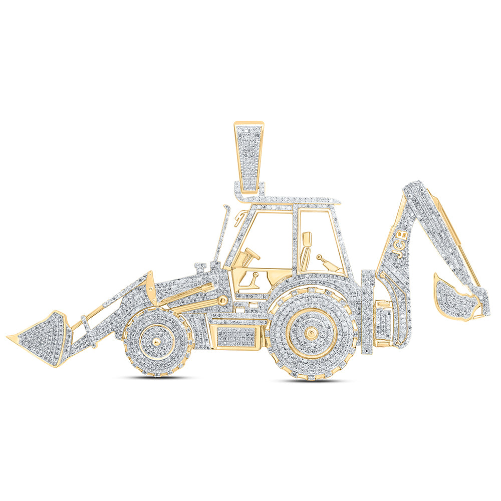 10K Yellow Gold 6 3/8Ctw Natural Diamond Construction Truck Mens Charm