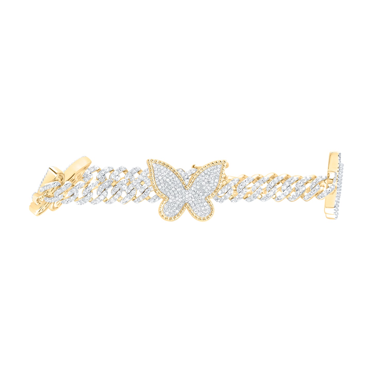 10kt Yellow Gold 2 3/4 Cttw Natural Diamond Cuban Butterfly Bracelet, Length: 7 Inch