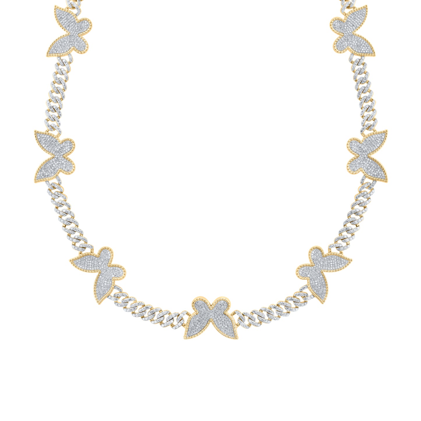 10kt Yellow Gold 6 3/4 Cttw Natural Diamond Cuban Butterfly Necklace, Length: 17 Inch