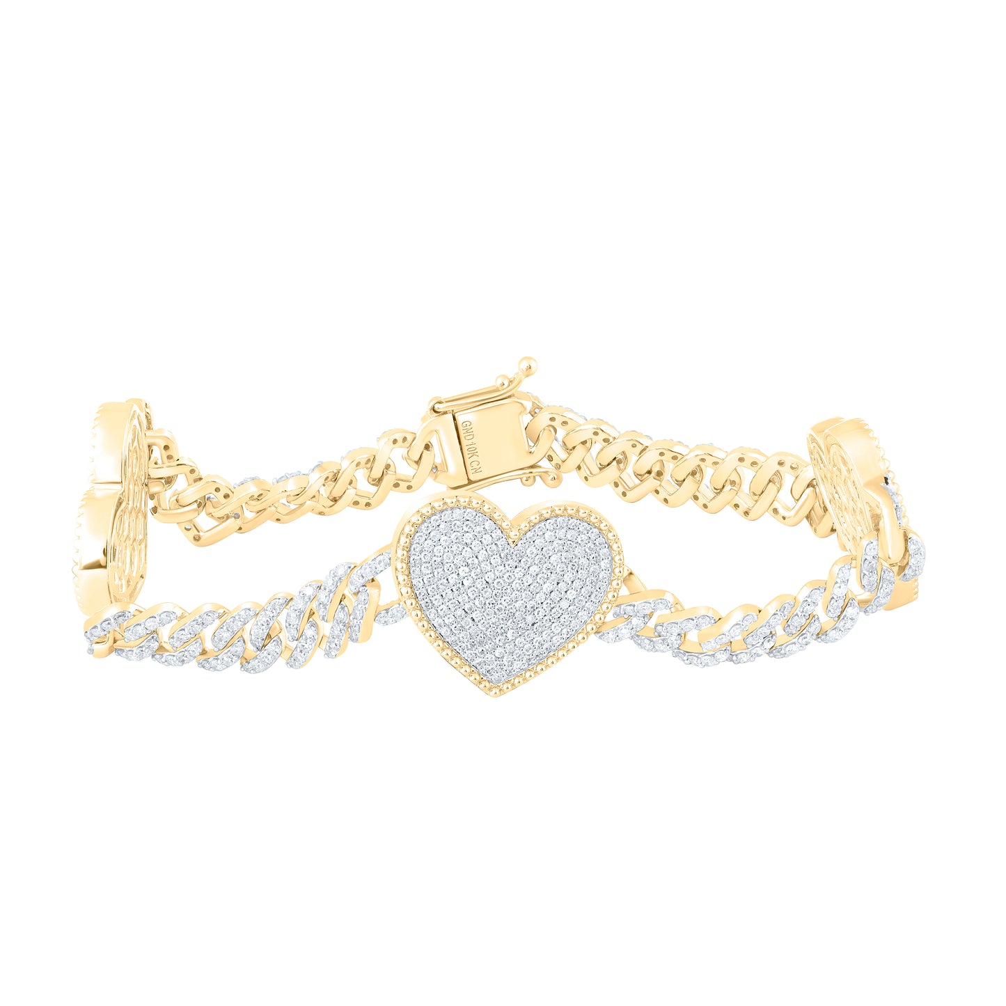 10kt Yellow Gold 3 Cttw Natural Diamond Cuban Heart Bracelet, Length: 7 Inch