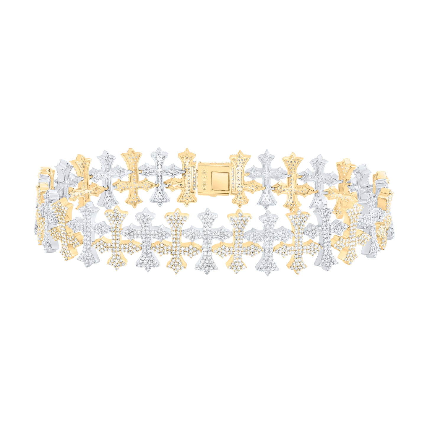 10K Yellow Gold 5 3/8Ctw Natural Diamond Cross Mens Bracelet (8.50-Inch)