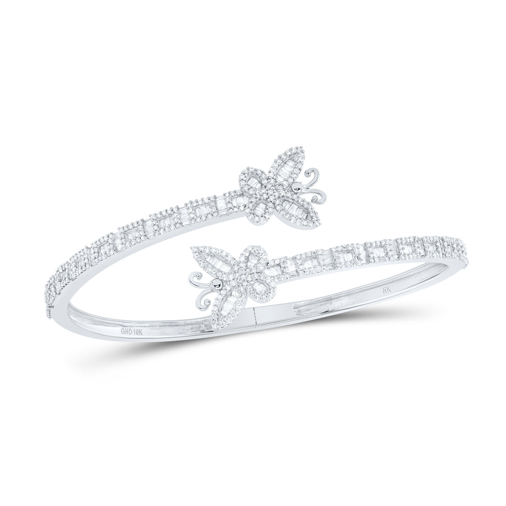 10kt White Gold 2 Cttw Natural Diamond Butterfly Ladies Cuff Bangle (55x65 Mm)